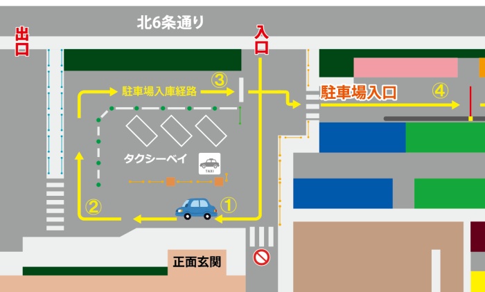 正面で同乗者を降車させ入庫