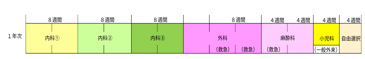 初期臨床研修プログラム図　1年目